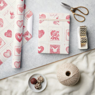 Chic Red Cream Valentine Hearts Liebe Geschenkpapier