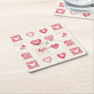 Chic Red Cream Valentine Liebe Wedding Rechteckiger Pappuntersetzer