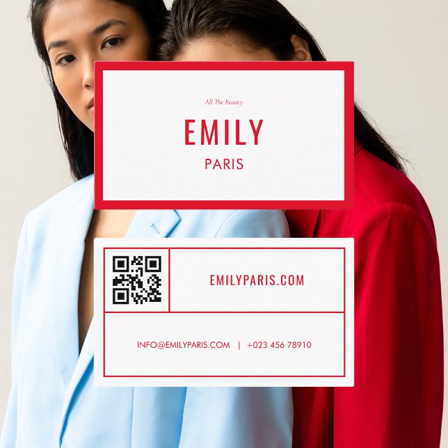 Chic Red Fashion / Beauty Business Card QR Code Visitenkarte (Von Creator hochgeladen)