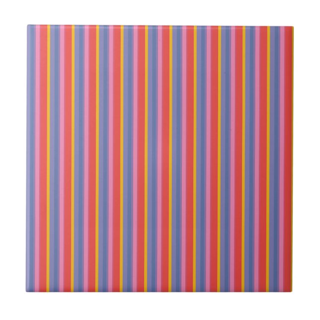 Chic Red, Gelb, Rosa, Blue Strip Keramik Tile Fliese (Vorderseite)