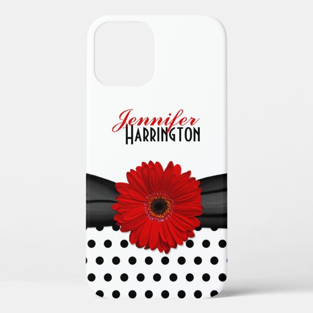 Chic Red Gerbera Daisy Polka Dot Case-Mate iPhone Hülle (Rückseite)