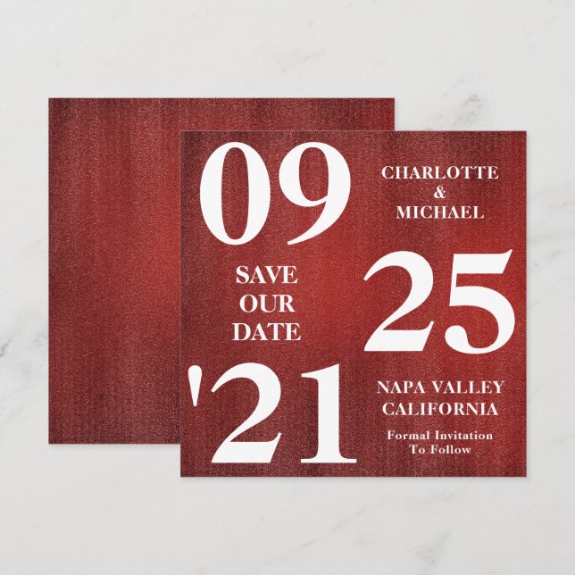 Chic Red Glitzer Sparkle Moderne Save the Date Einladung (Vorne/Hinten)