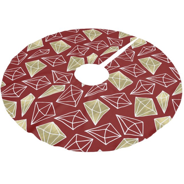 Chic Red Gold Diamonds Weihnachten Polyester Weihnachtsbaumdecke (Schrägansicht)