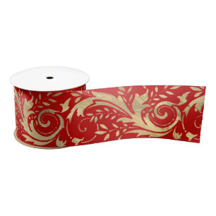 Chic Red Gold Floral Scroll Modernes Design Satinband