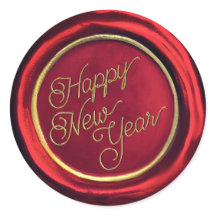 Chic Red & Gold Happy New Year Wax Siegel Stickers
