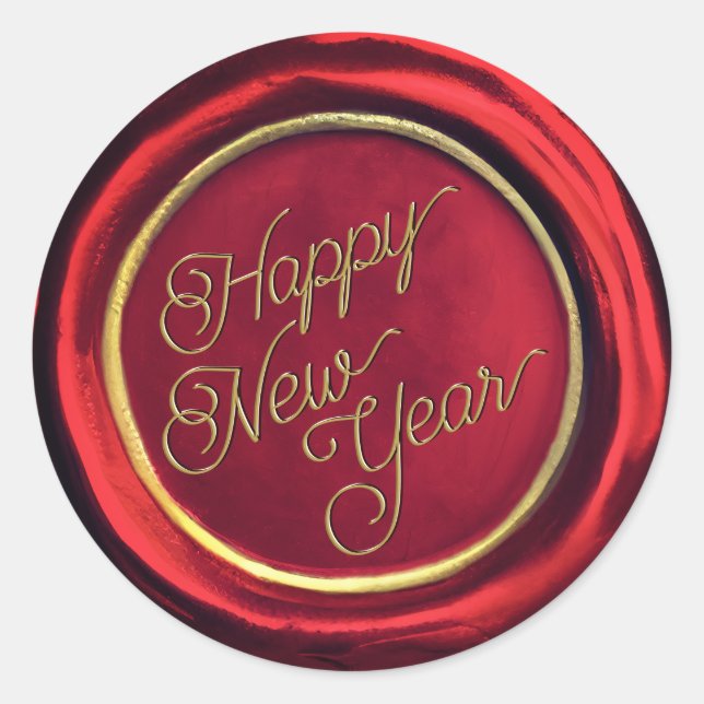 Chic Red & Gold Happy New Year Wax Siegel Stickers (Vorderseite)