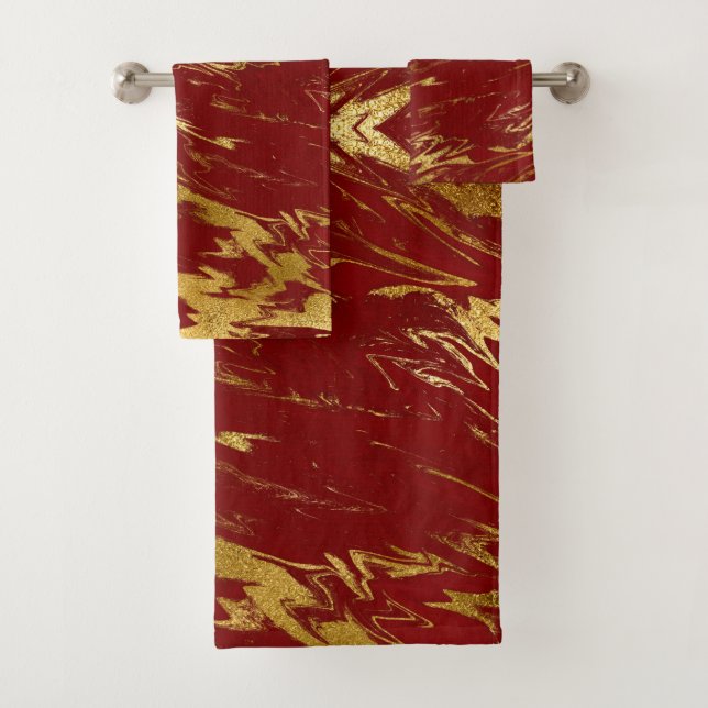Chic Red Gold Imitate Marmor Badhandtuch Set (Insitu)