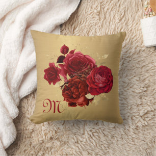 Chic Red Gold Monogram Einfaches Erste individuell Kissen