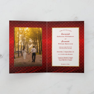 Chic Red Gold Squares Anpassbare Bifold Wedding Einladung