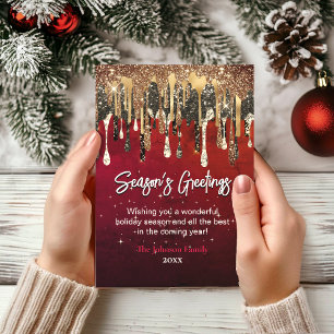 Chic Red Gold Tropfen Weihnachts-Neujahr Gruß Karte