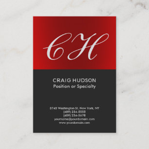 Chic Red Gray Monogram Berufliche Visitenkarte
