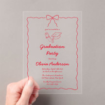 Chic Red Hand Gezeichnet Bow Squiggle Graduation P