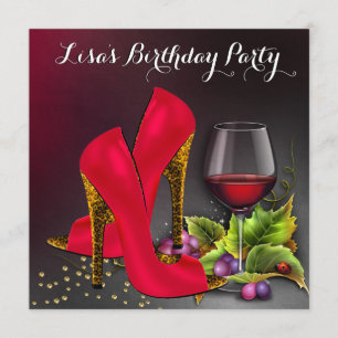Chic Red High Heels Red Wine Geburtstagsparty Einladung