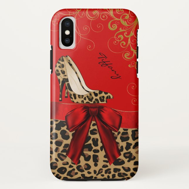 Chic Red & Leopard Print Case-Mate iPhone Hülle (Rückseite)
