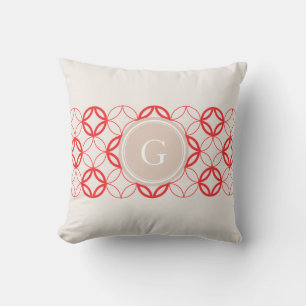 Chic Red Marokkanisches Kreismuster Monogramm Kissen