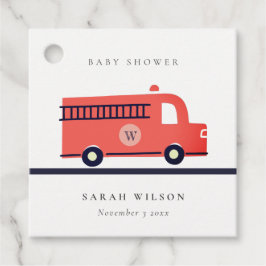Chic Red Navy Fire Truck Motor Baby Shower Geschenkanhänger
