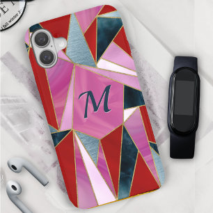 Chic red pink gray abstrakte geometrische Case-Mat iPhone 16 Hülle