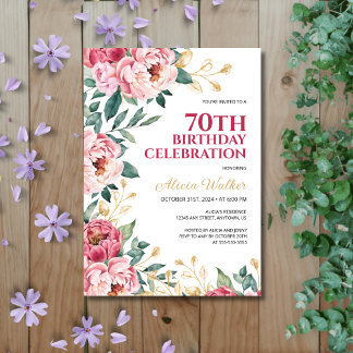 Chic Red Pink Peony Blume Gold Leaf Geburtstag Einladung