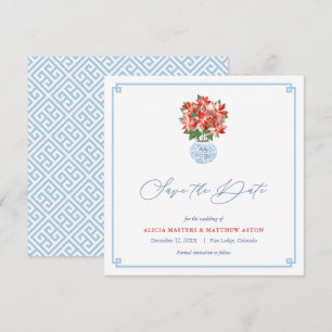Chic Red Poinsettia Chinoiserie Weihnachten Hochze Save The Date