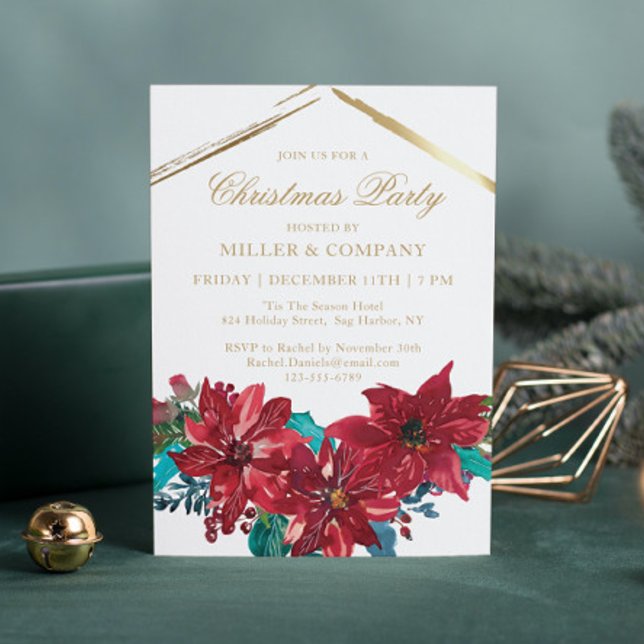 Chic Red Poinsettia Corporate Christmas Party Einladung (Von Creator hochgeladen)