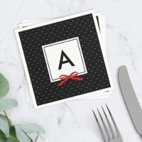 Chic Red Ribbon Black Polka Dot Muster Monogram