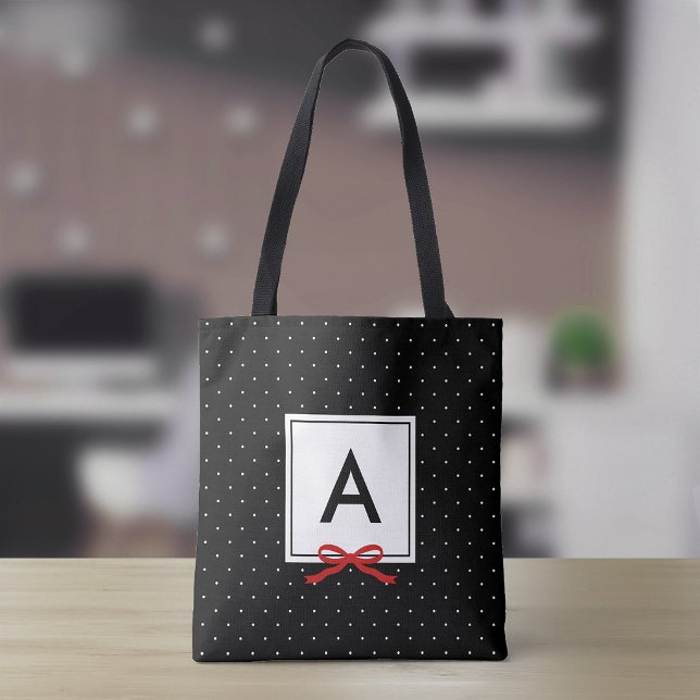 Chic Red Ribbon Black Polka Dot Muster Monogramm (Von Creator hochgeladen)