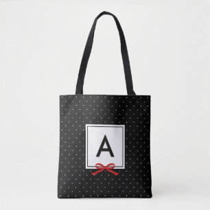 Chic Red Ribbon Black Polka Dot Muster Monogramm
