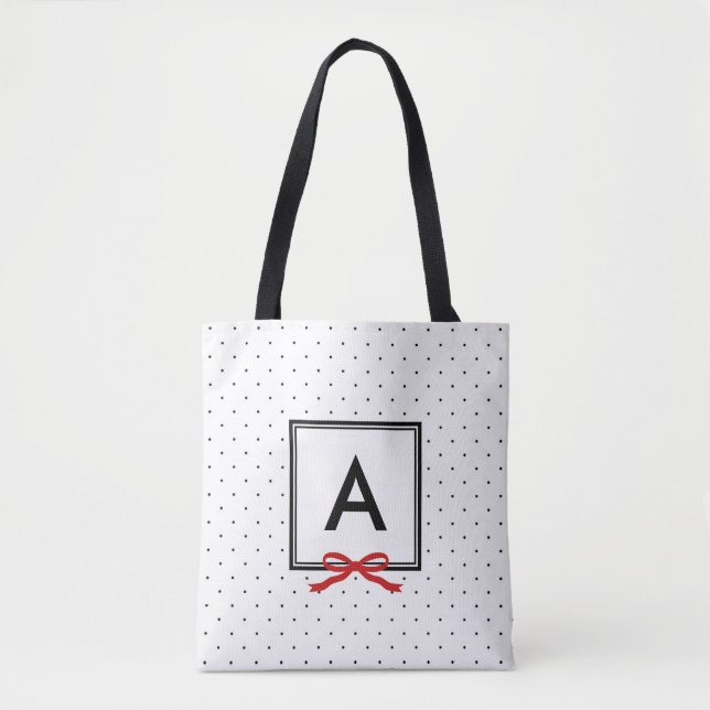 Chic Red Ribbon Polka Dot Pattern Monogramm (Vorderseite)