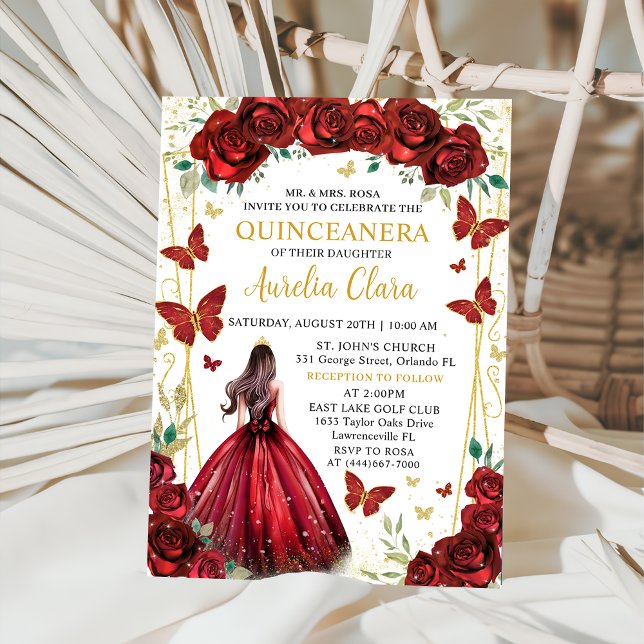 Chic Red Roses Floral Princess Quinceañera Einladung (Von Creator hochgeladen)