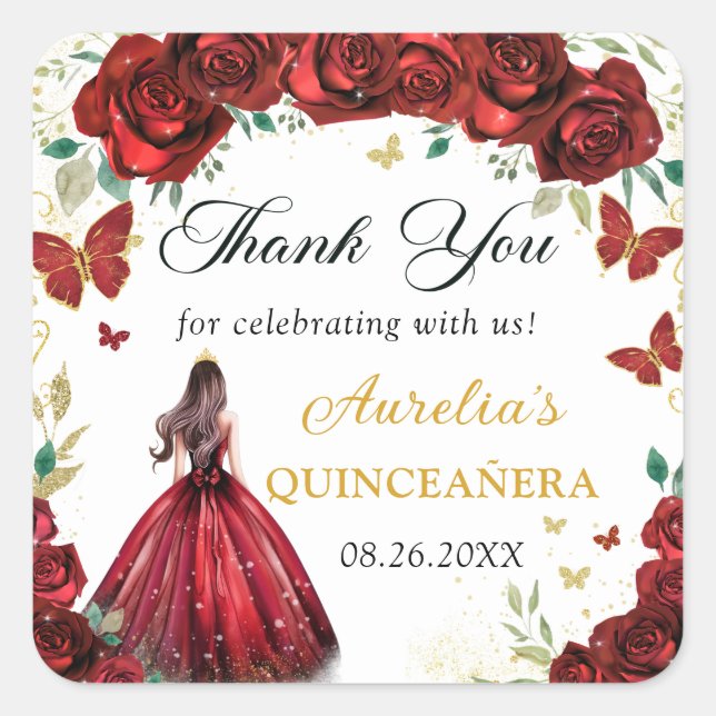 Chic Red Roses Floral Quinceañera Princess Sticker (Vorderseite)