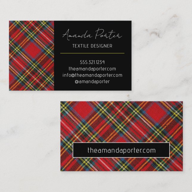 Chic Red Tartan Kariert Business Card Visitenkarte (Vorne/Hinten)