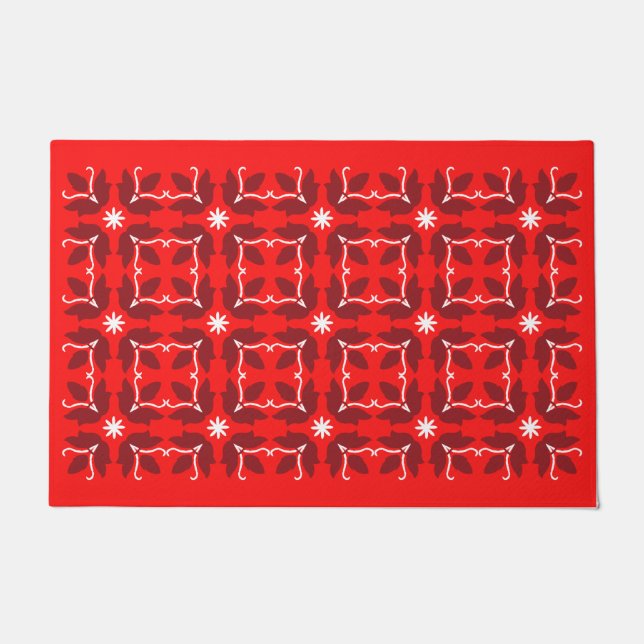 Chic Red Tile Blume Muster große Tor Mat Fußmatte (Vorderseite)