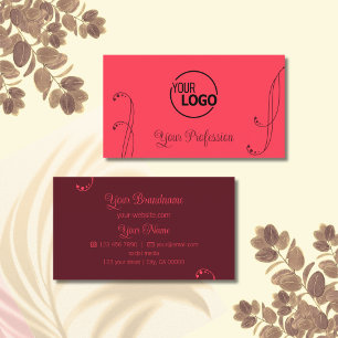 Chic Red und Burgund Ornamental mit Logo Verziert Visitenkarte