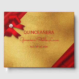Chic Red und Gold Quinceñera Gästebuch