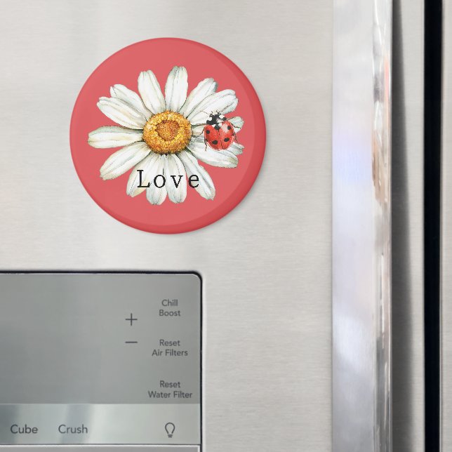 Chic Red White Daisy Flower Ladybug Love Magnet (In Situ (Kühlschrank))