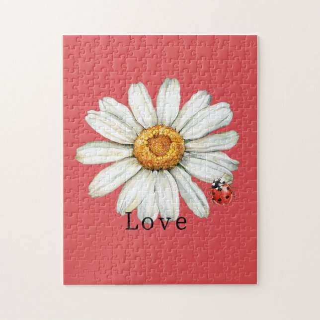 Chic Red White Daisy Flower Ladybug Puzzle (Vertikal)