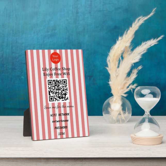 Chic Red & White Stripes QR Code Wifi Fotoplatte (Seite)