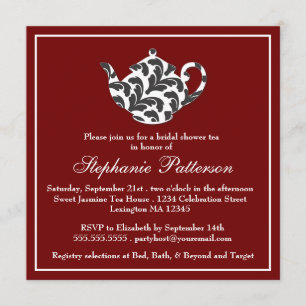 Chic Red & White w Damask Brautparty Tee Party Einladung