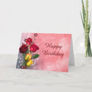 Chic Red & Yellow Roses Birthday Karte
