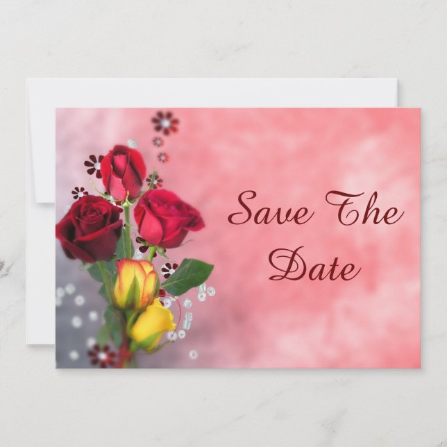 Chic Red & Yellow Roses Birthday Save The Date (Vorderseite)