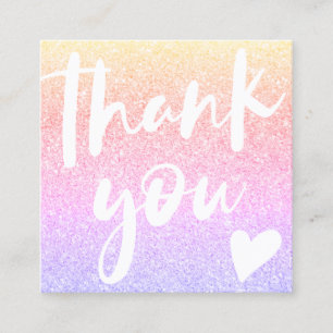 Chic Regenbogen Glitzer elegant modern danke Quadratische Visitenkarte