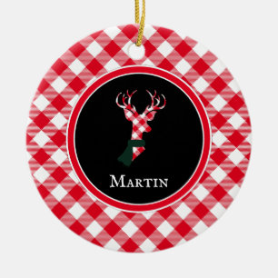Chic Rentier Red & White Kariert Personalisiert Keramik Ornament