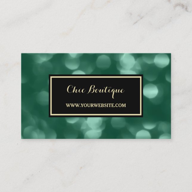 Chic Retail Boutique Glamour Green Luxe Bokeh Visitenkarte (Vorderseite)