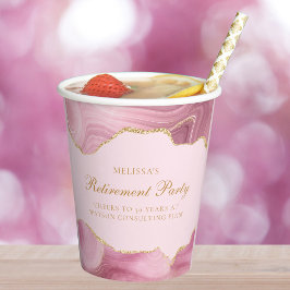 Chic Retirement Party Pink Gold Agate Custom Pappbecher