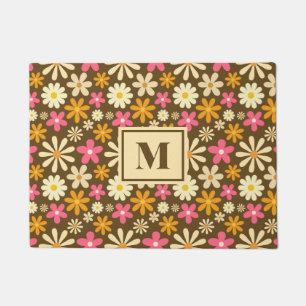 Chic Retro 70er Groovy Hippie Blume Monogramm Fußmatte