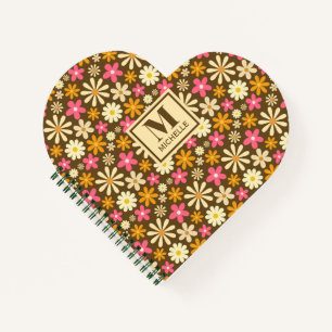 Chic Retro 70er Groovy Hippie Blume Monogramm Notizbuch