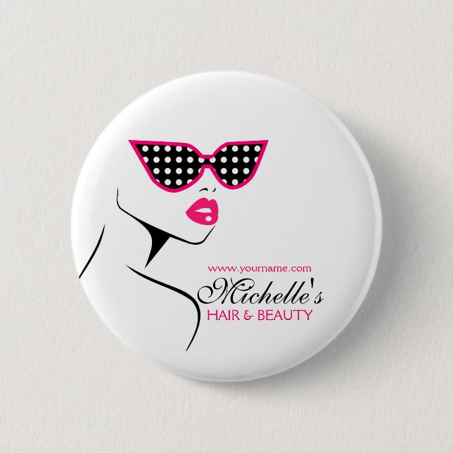 Chic Retro Black Pink Polka Dot Sonnenbrille Schön Button (Vorderseite)