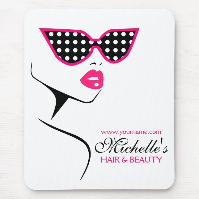Chic Retro Black Pink Polka Dot Sonnenbrille Schön Mousepad (Vorne)