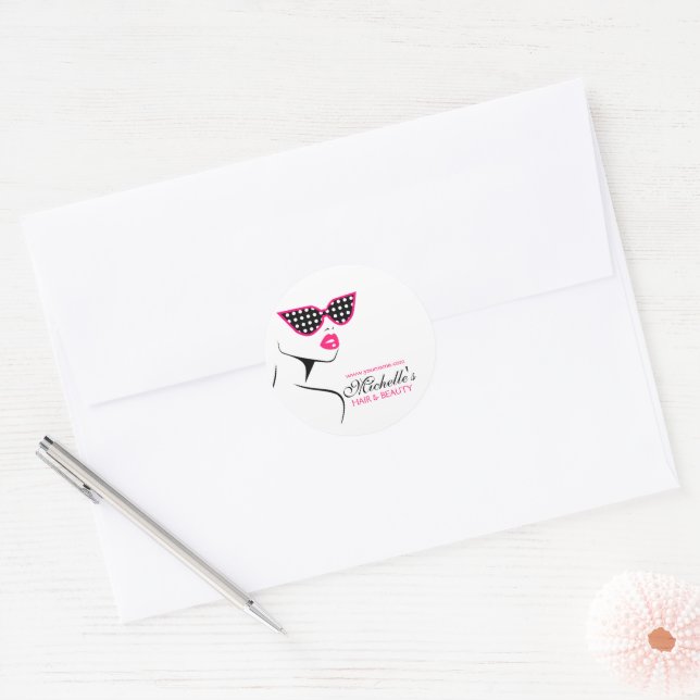 Chic Retro Black Pink Polka Dot Sonnenbrille Schön Runder Aufkleber (Umschlag)