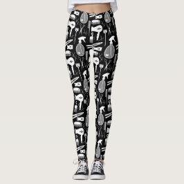 Chic Retro Black & White Haair Salon Tools Muster Leggings